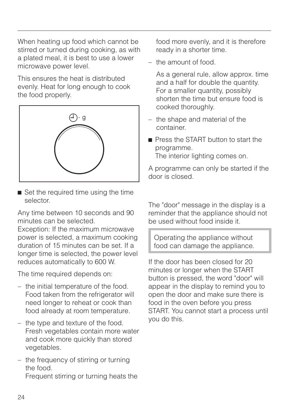 Door" message 24, Operation | Miele M 8261 User Manual | Page 24 / 60