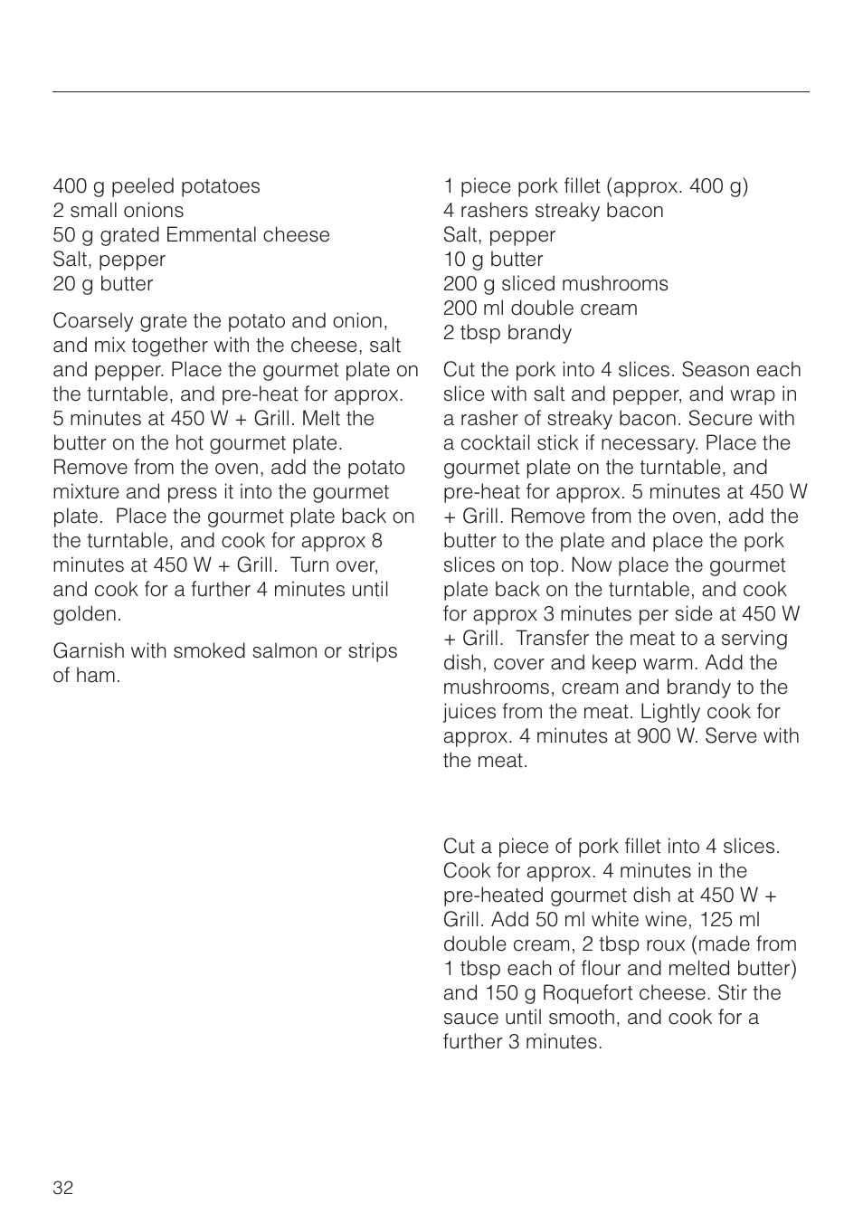 Gourmet plate | Miele M 8261 User Manual | Page 32 / 60