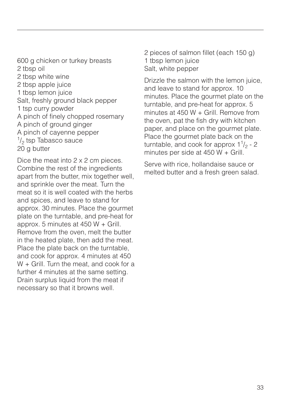 Gourmet plate | Miele M 8261 User Manual | Page 33 / 60