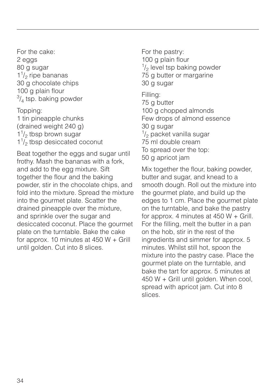 Gourmet plate | Miele M 8261 User Manual | Page 34 / 60