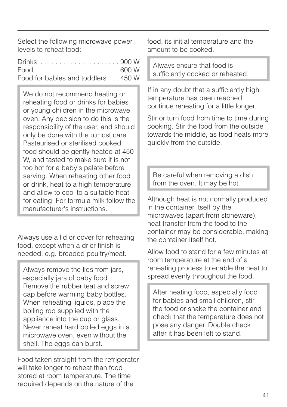 Reheating 41, Reheating | Miele M 8261 User Manual | Page 41 / 60