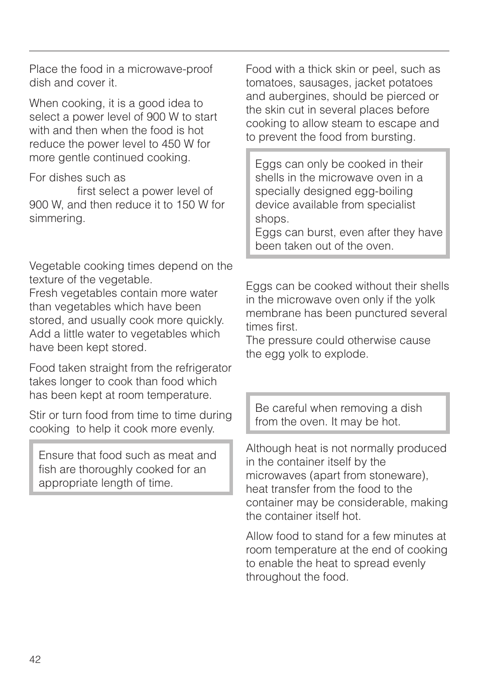 Cooking 42, Cooking | Miele M 8261 User Manual | Page 42 / 60