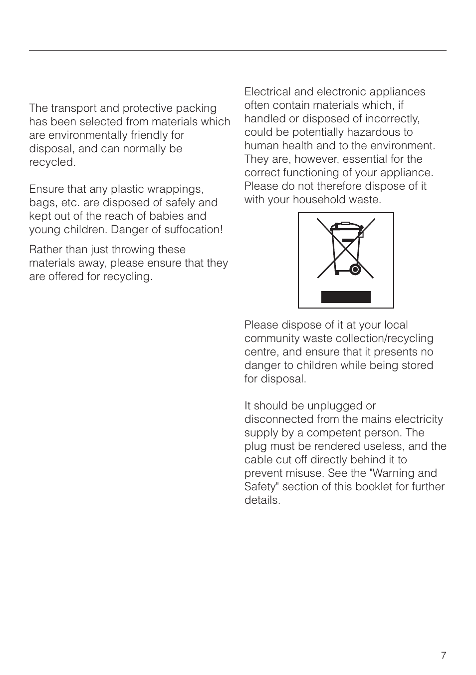 Caring for the environment 7, Caring for the environment | Miele M 8261 User Manual | Page 7 / 60