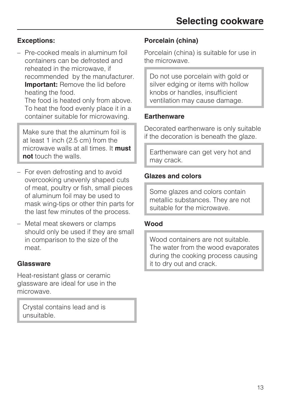 Selecting cookware | Miele M8260-1 User Manual | Page 13 / 48