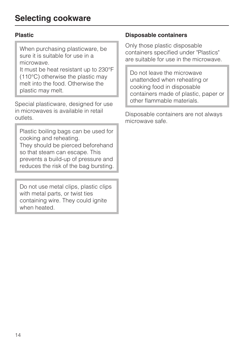 Selecting cookware | Miele M8260-1 User Manual | Page 14 / 48