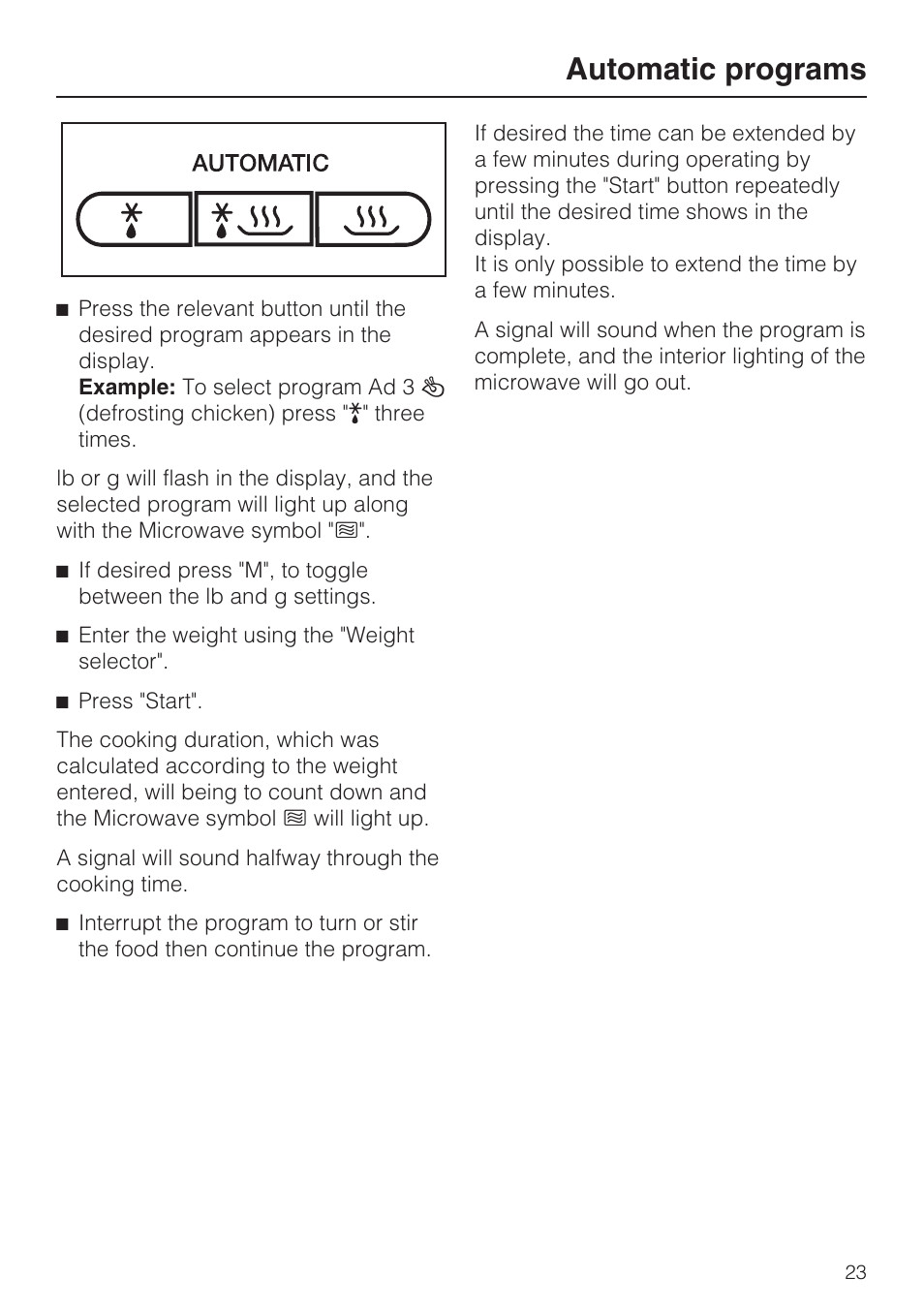 Automatic programs | Miele M8260-1 User Manual | Page 23 / 48