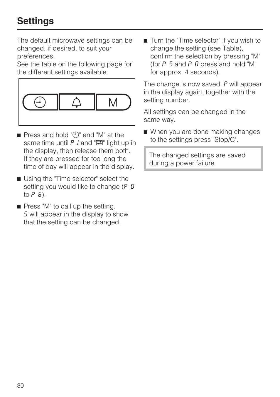 Settings 30, Settings | Miele M8260-1 User Manual | Page 30 / 48