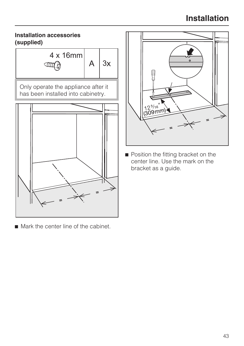 Installation, 4 x 16mm 3 | Miele M8260-1 User Manual | Page 43 / 48
