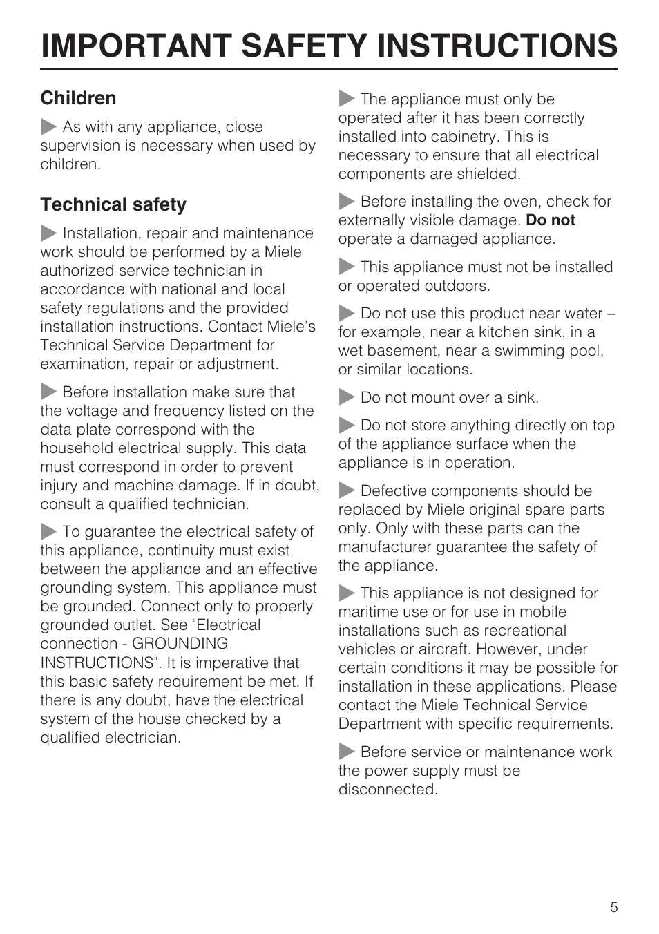 Important safety instructions | Miele M8260-1 User Manual | Page 5 / 48
