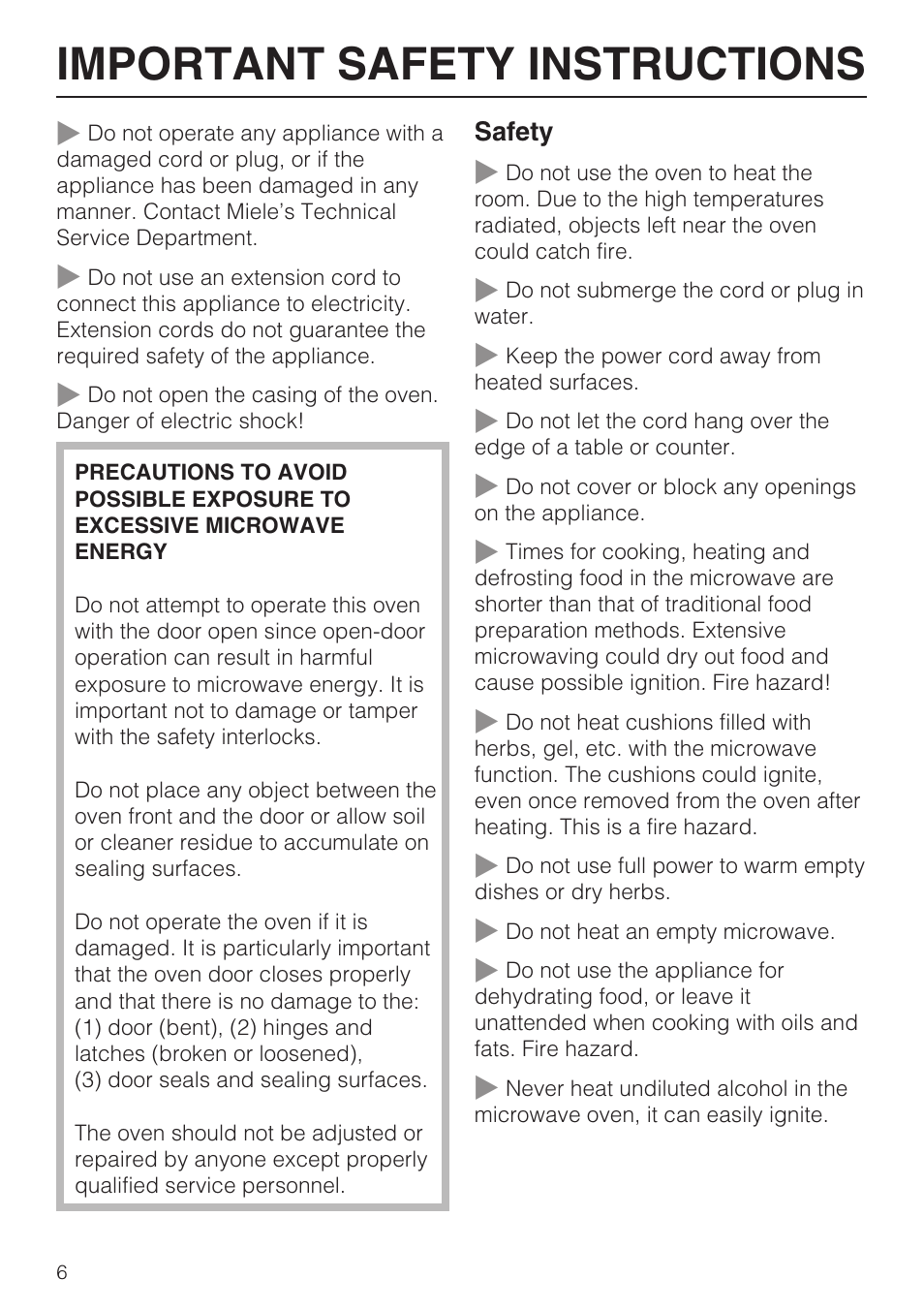 Important safety instructions | Miele M8260-1 User Manual | Page 6 / 48