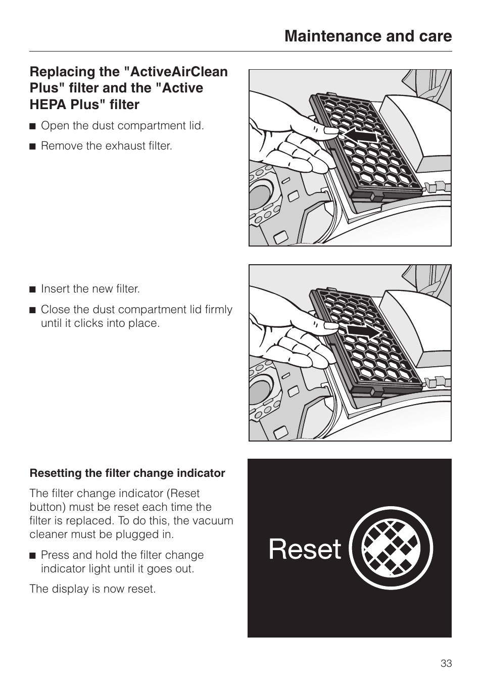 Maintenance and care | Miele S 4000 User Manual | Page 33 / 48