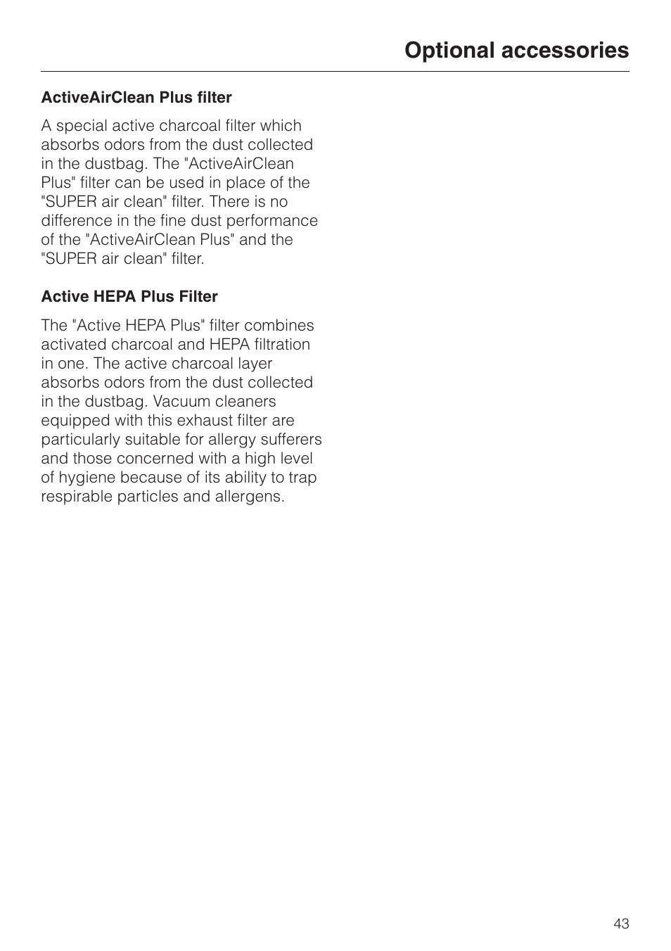 Optional accessories | Miele S 4000 User Manual | Page 43 / 48