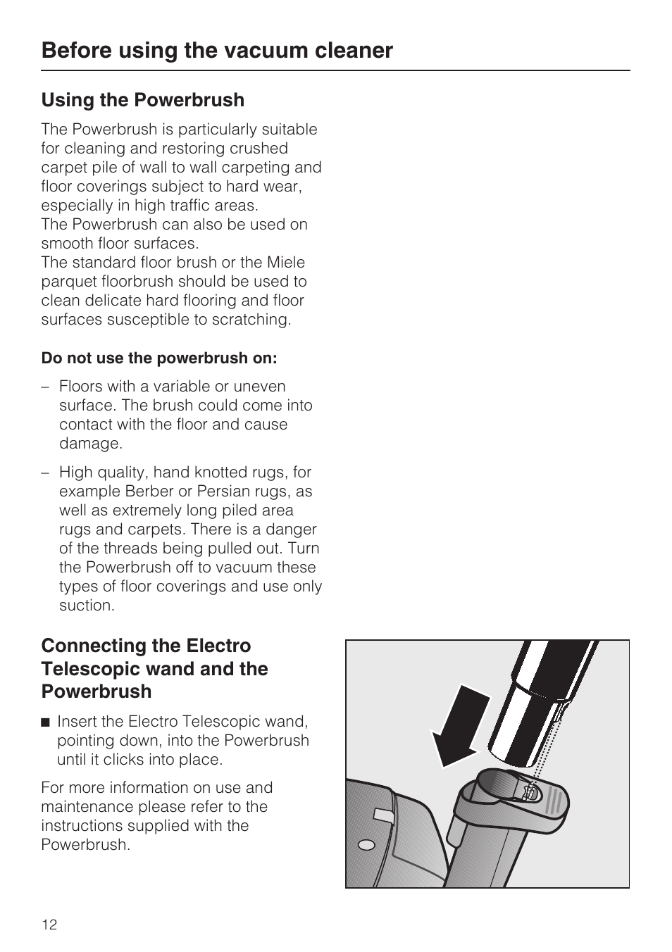 Before using the vacuum cleaner, Using the powerbrush | Miele S5981 User Manual | Page 12 / 40