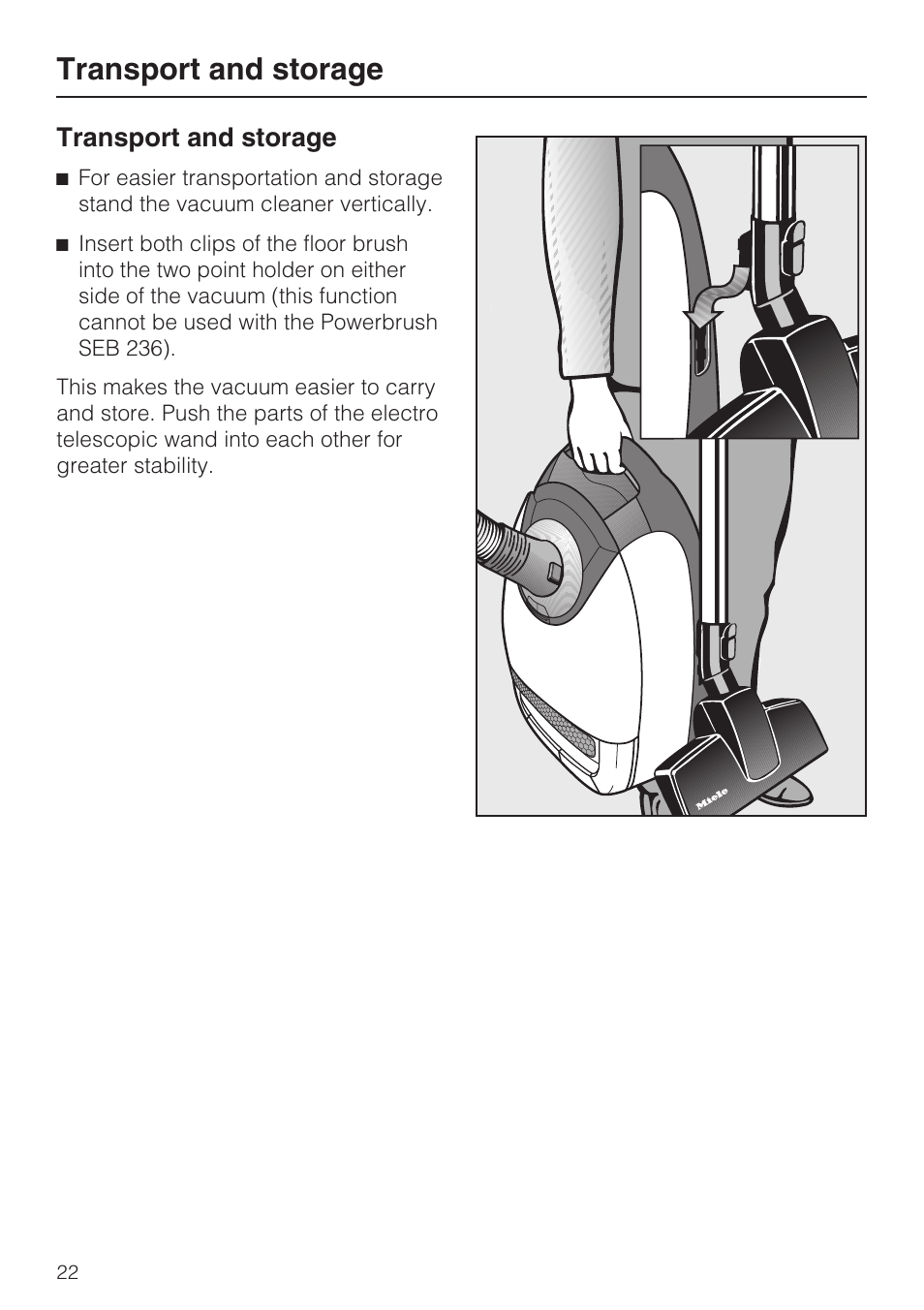 Transport and storage | Miele S5981 User Manual | Page 22 / 40