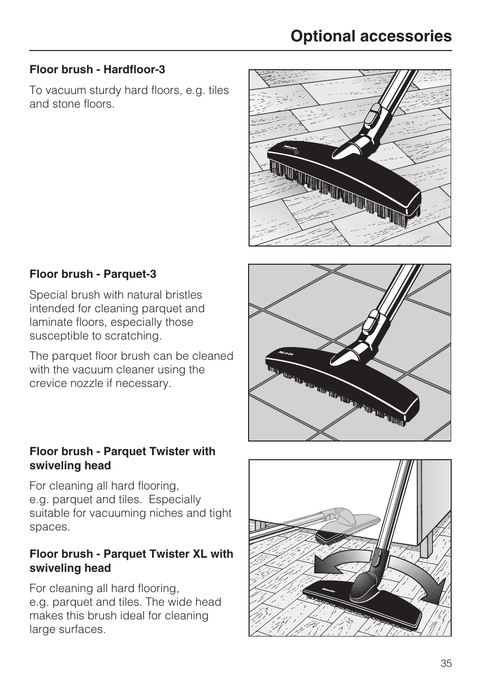 Optional accessories | Miele S5981 User Manual | Page 35 / 40