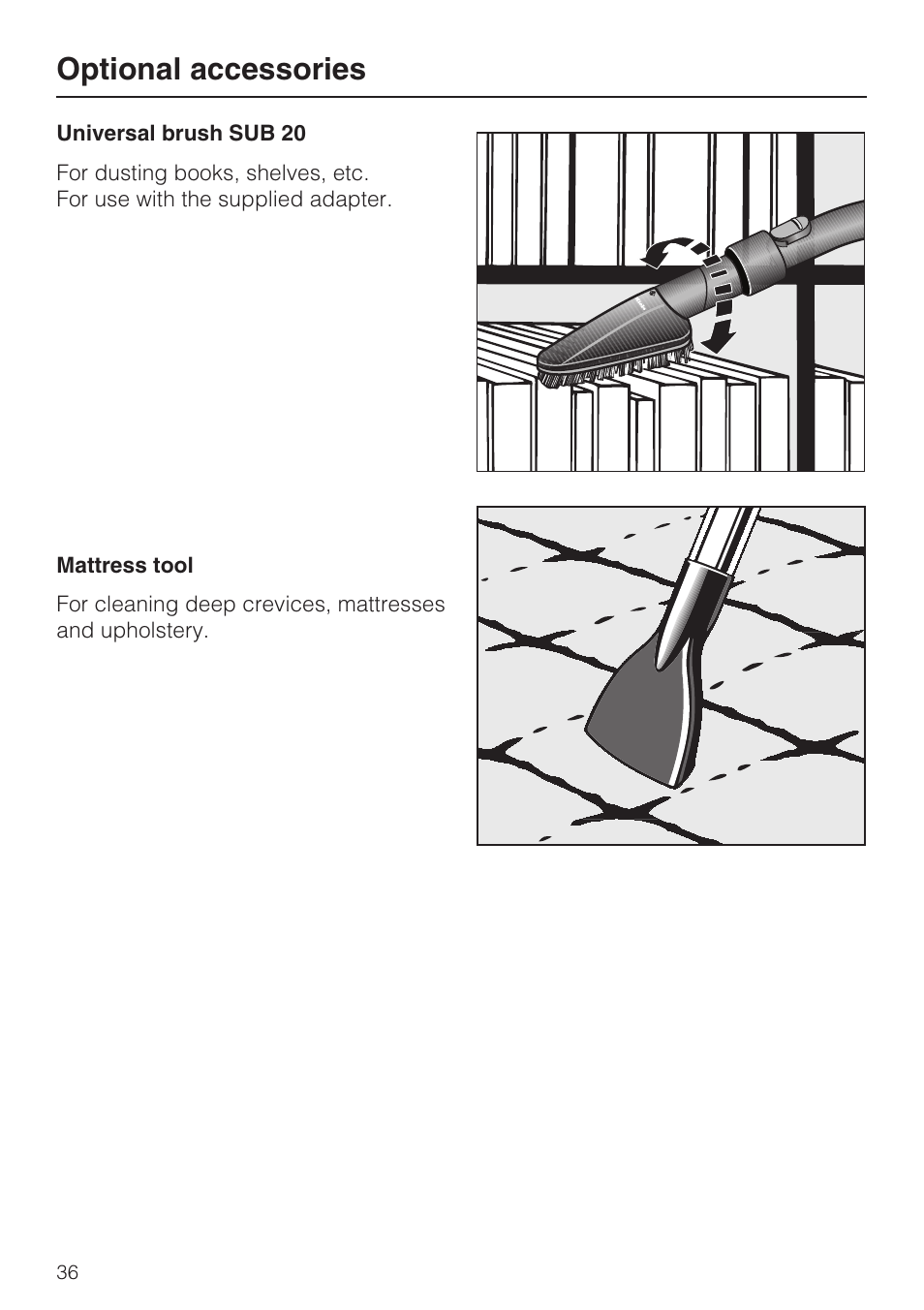 Optional accessories | Miele S5981 User Manual | Page 36 / 40