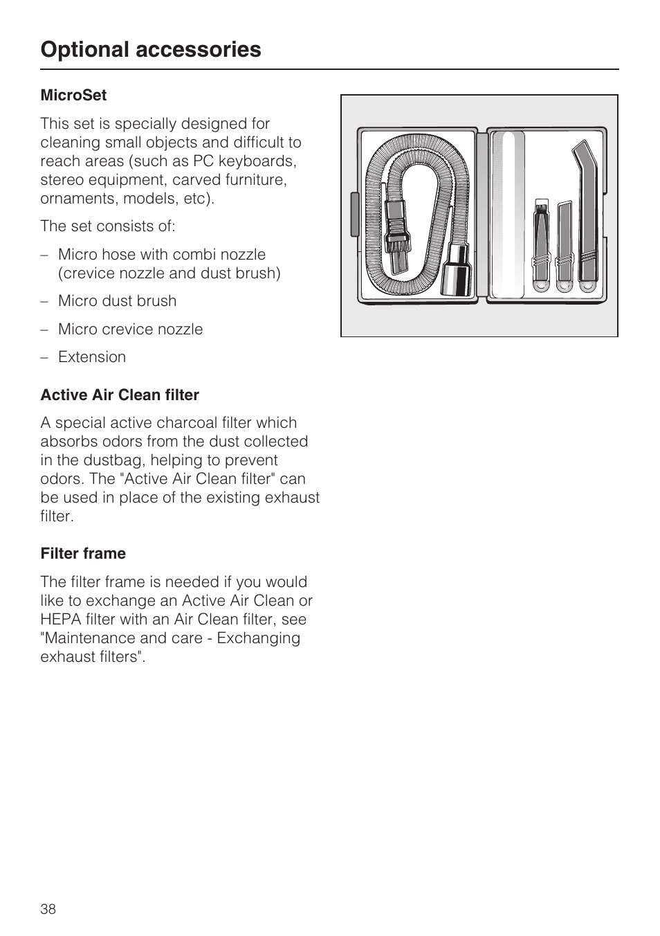 Optional accessories | Miele S5981 User Manual | Page 38 / 40