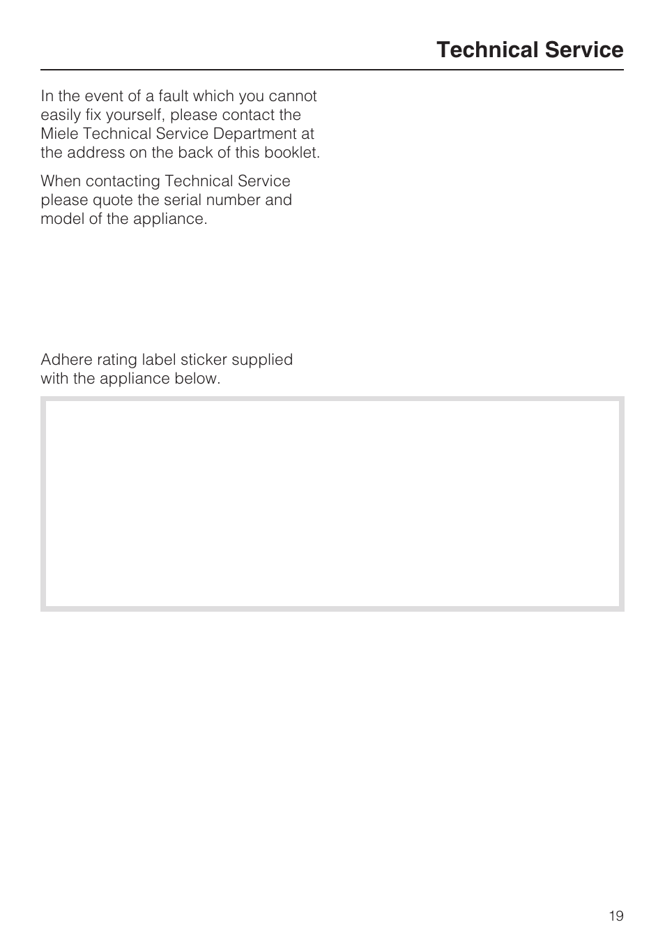 Technical service 19, Technical service | Miele KM 5624 User Manual | Page 19 / 36