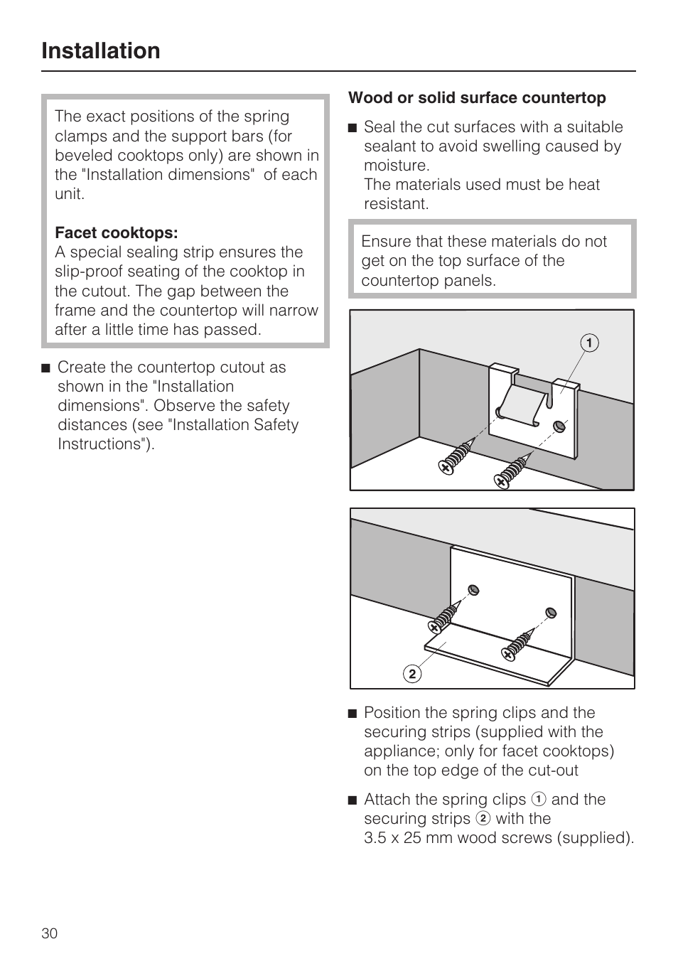 Installation 30, Installation | Miele KM 5624 User Manual | Page 30 / 36