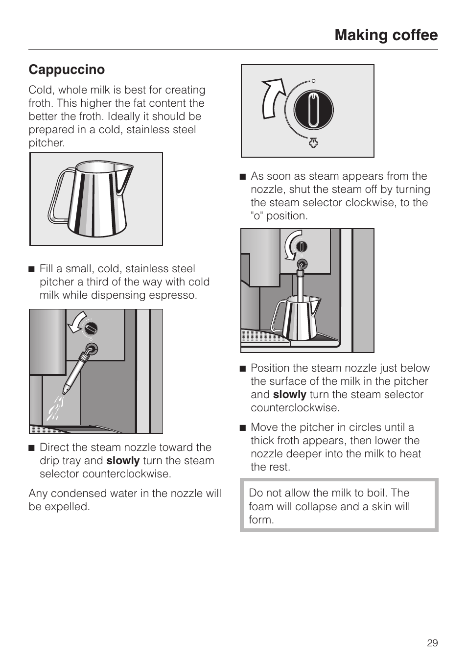 Cappuccino 29, Cappuccino, Making coffee | Miele CVA 615 User Manual | Page 29 / 60