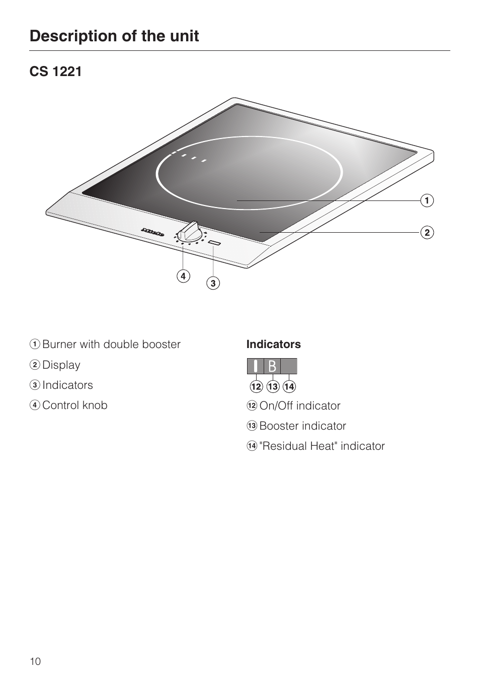 Cs 1221 10, Description of the unit, Cs 1221 | Miele CS1212 User Manual | Page 10 / 48