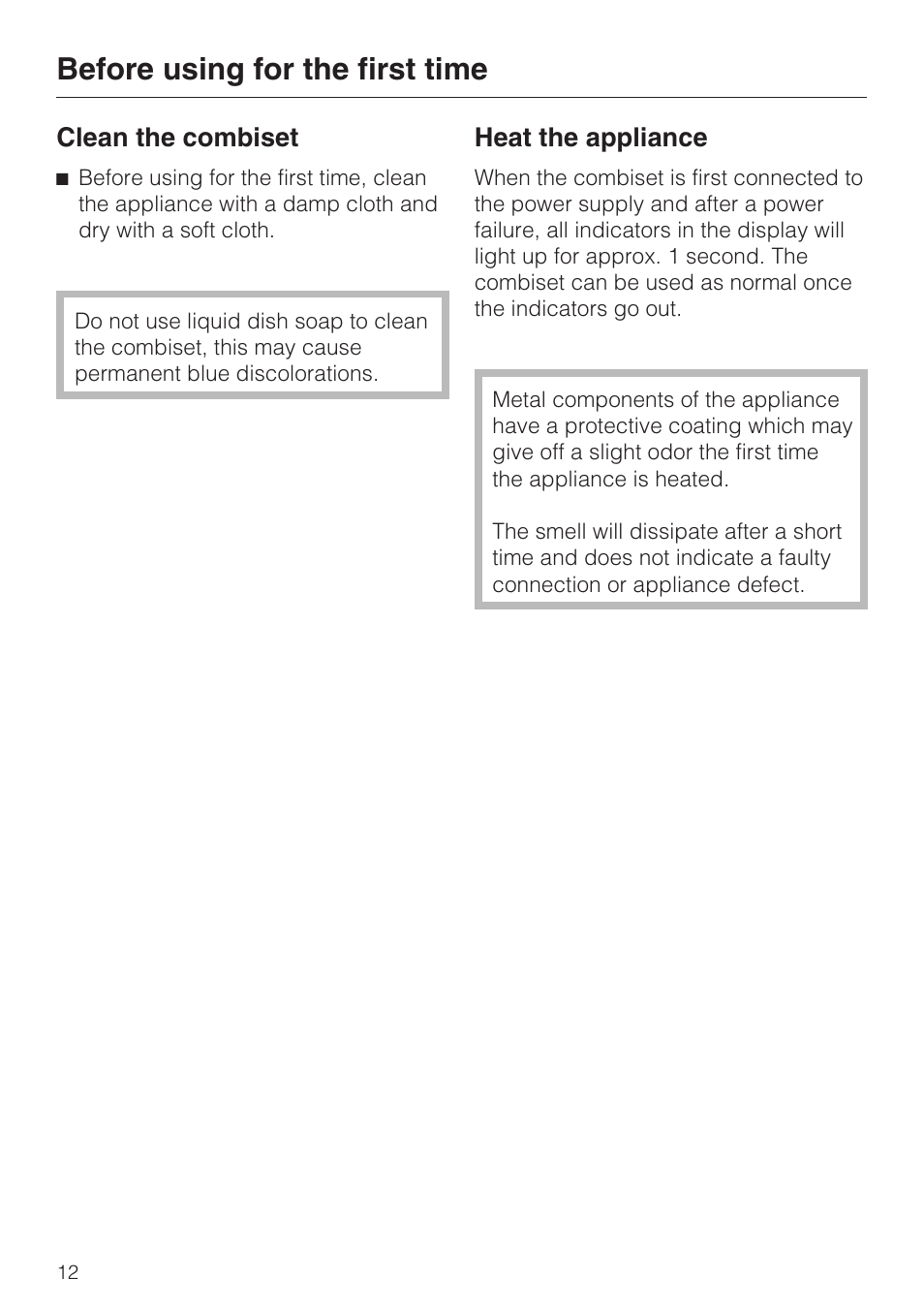 Before using for the first time 12, Before using for the first time | Miele CS1212 User Manual | Page 12 / 48