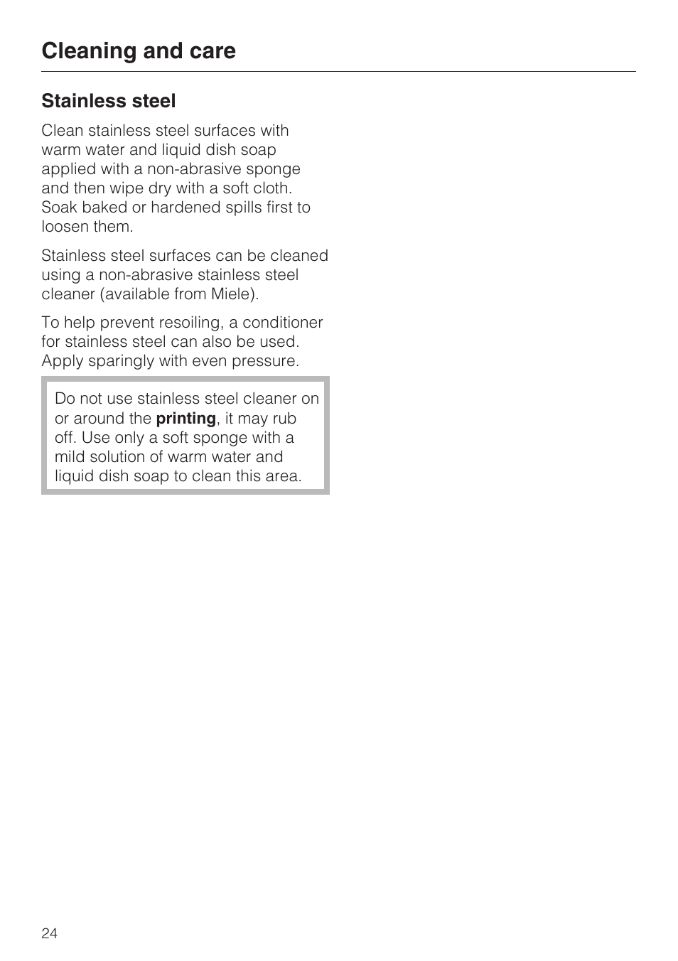 Cleaning and care | Miele CS1212 User Manual | Page 24 / 48