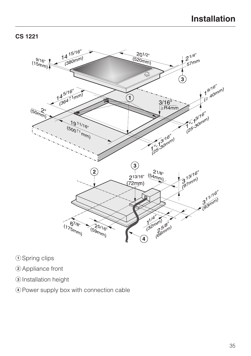 Cs 1221 35, Installation | Miele CS1212 User Manual | Page 35 / 48