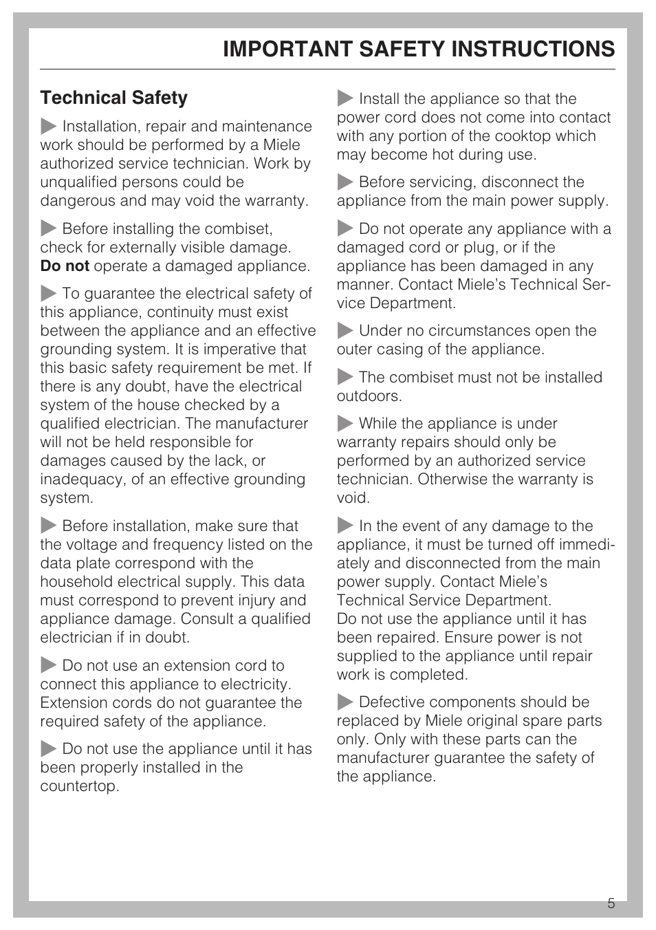 Important safety instructions | Miele CS1212 User Manual | Page 5 / 48