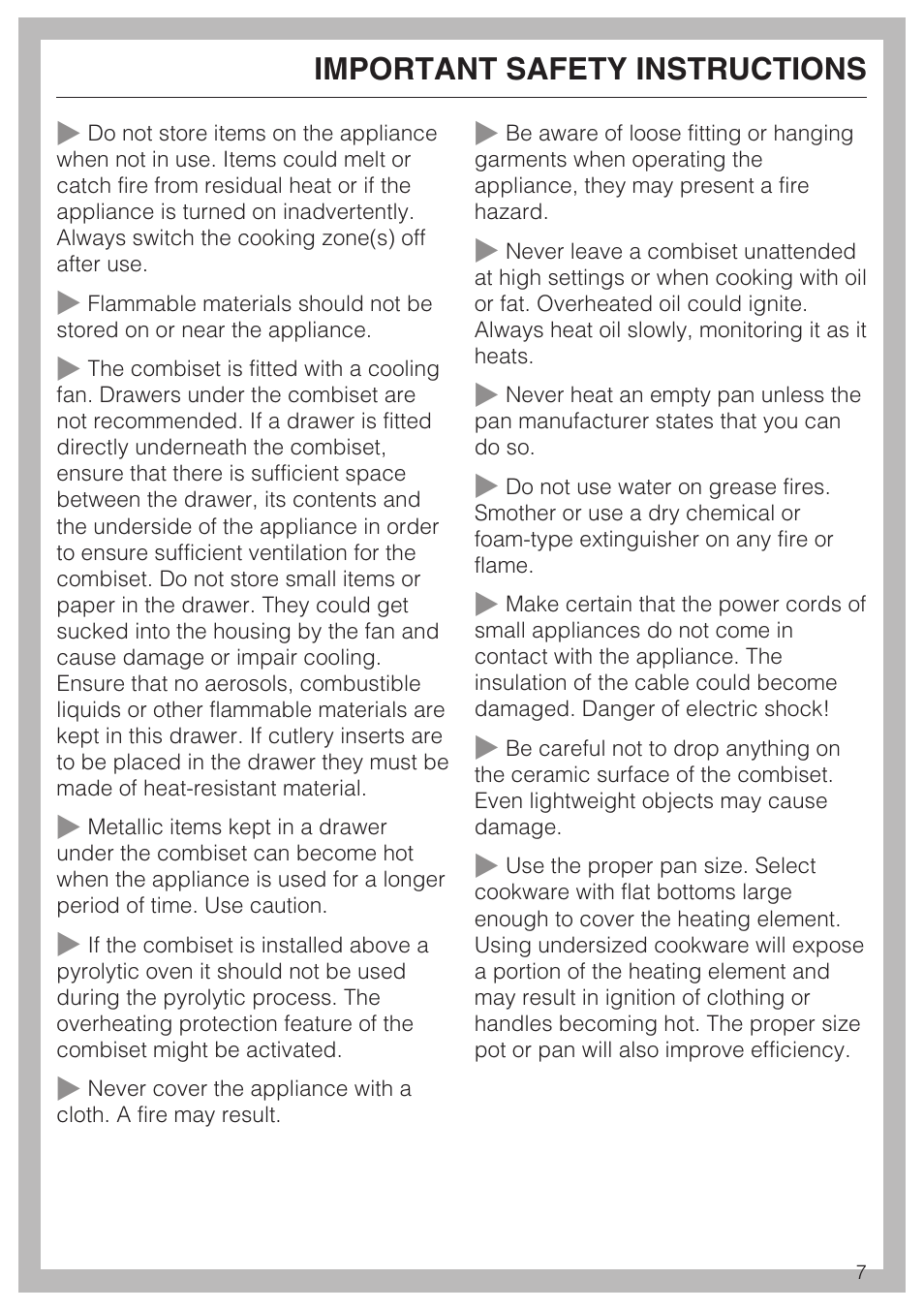 Important safety instructions | Miele CS1212 User Manual | Page 7 / 48