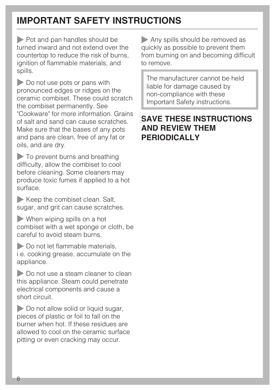 Important safety instructions | Miele CS1212 User Manual | Page 8 / 48