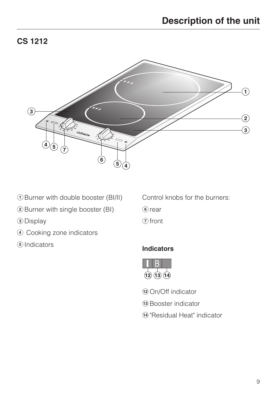 Description of the unit 9, Cs 1212 9, Description of the unit | Cs 1212 | Miele CS1212 User Manual | Page 9 / 48