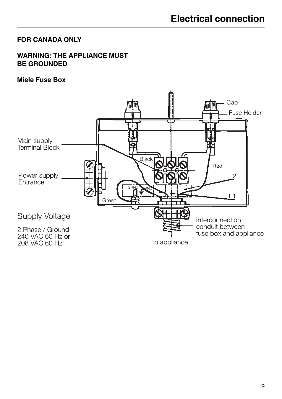 Electrical connection | Miele KM84-2 User Manual | Page 19 / 28