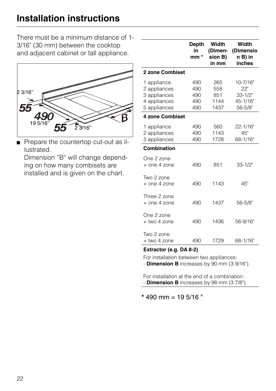 Installation instructions | Miele KM84-2 User Manual | Page 22 / 28