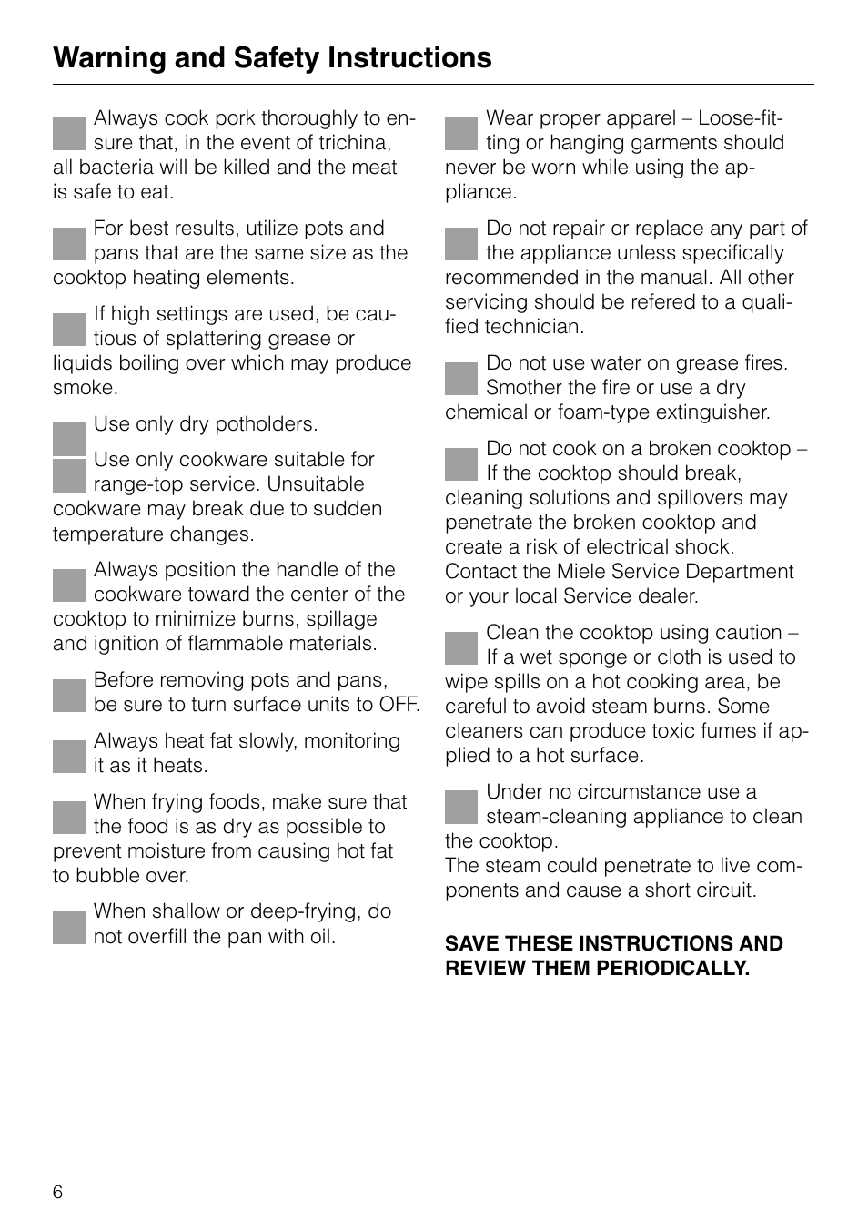 Warning and safety instructions | Miele KM84-2 User Manual | Page 6 / 28