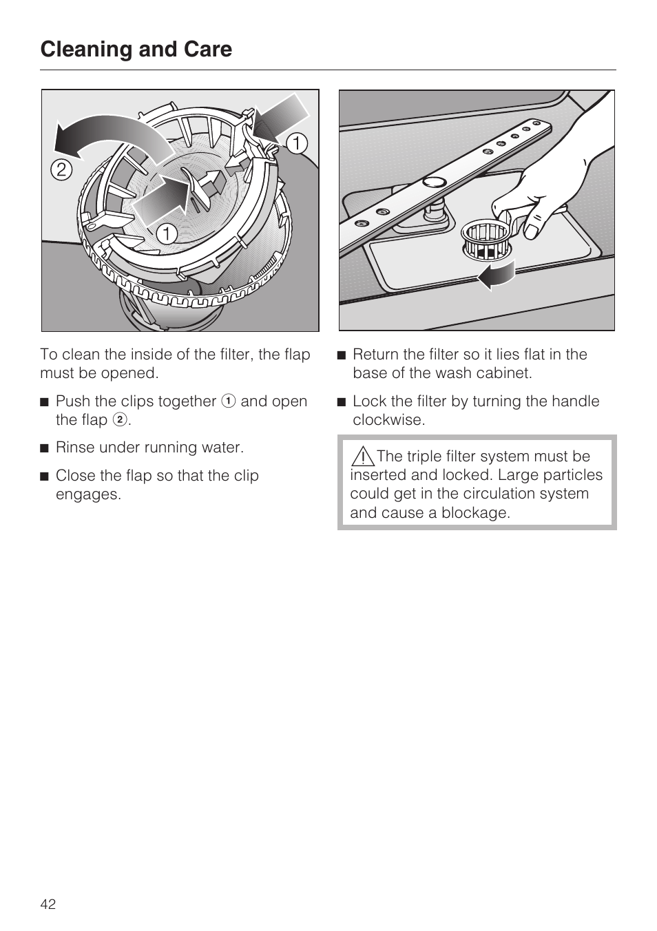 Cleaning and care | Miele INSPIRA G 2120 User Manual | Page 42 / 52