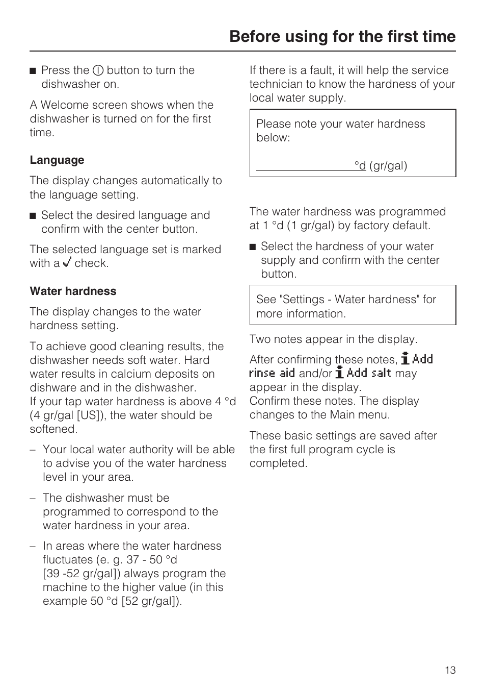 Before using for the first time | Miele G 5810 User Manual | Page 13 / 72