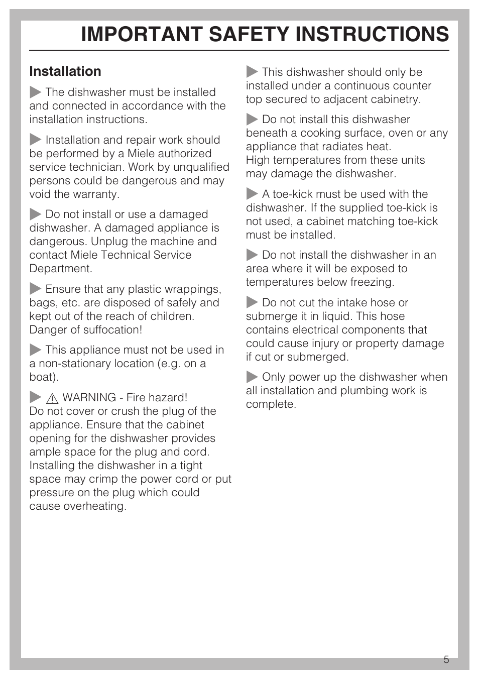 Important safety instructions | Miele G 5810 User Manual | Page 5 / 72