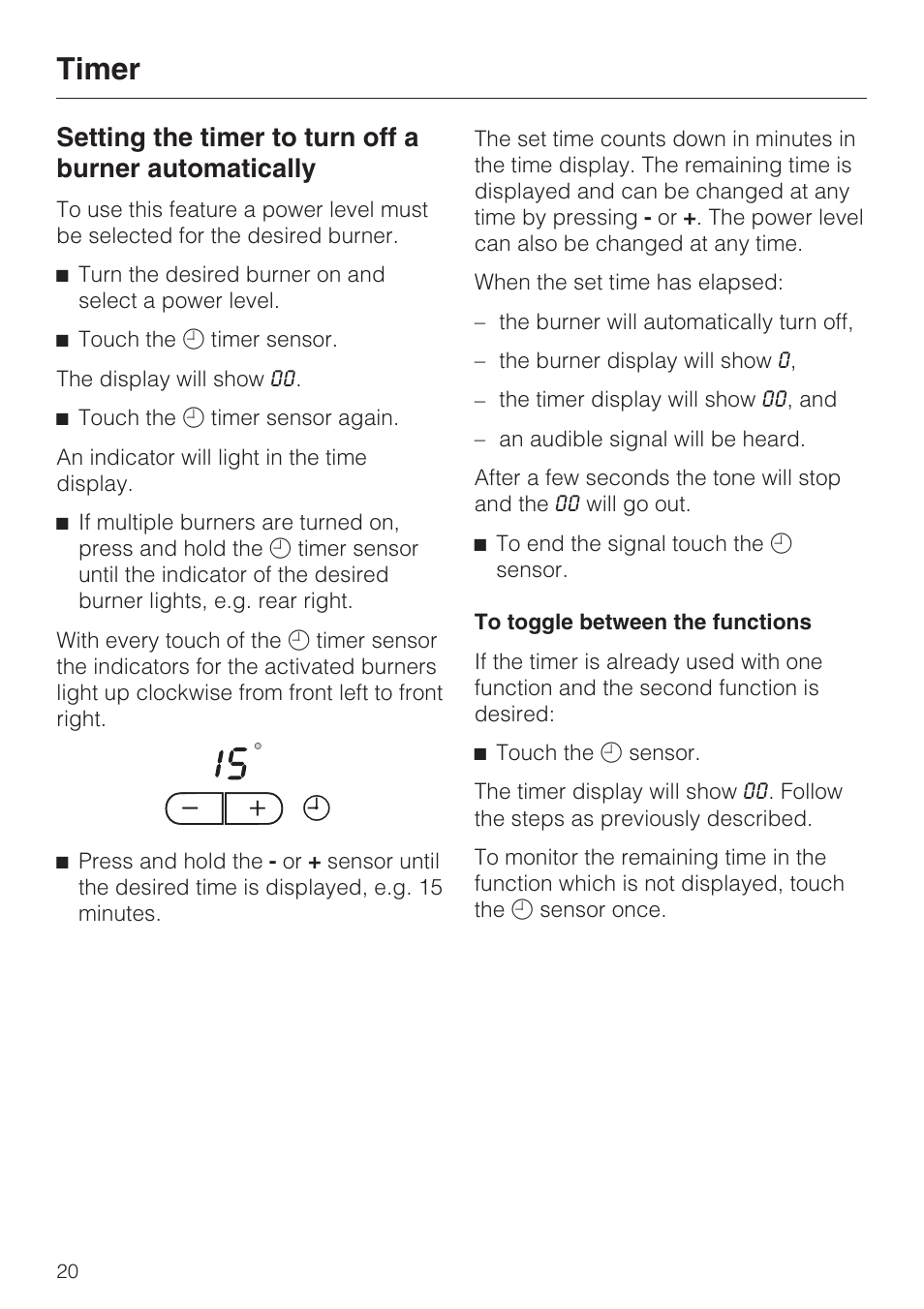 Timer | Miele KM5656 User Manual | Page 20 / 44