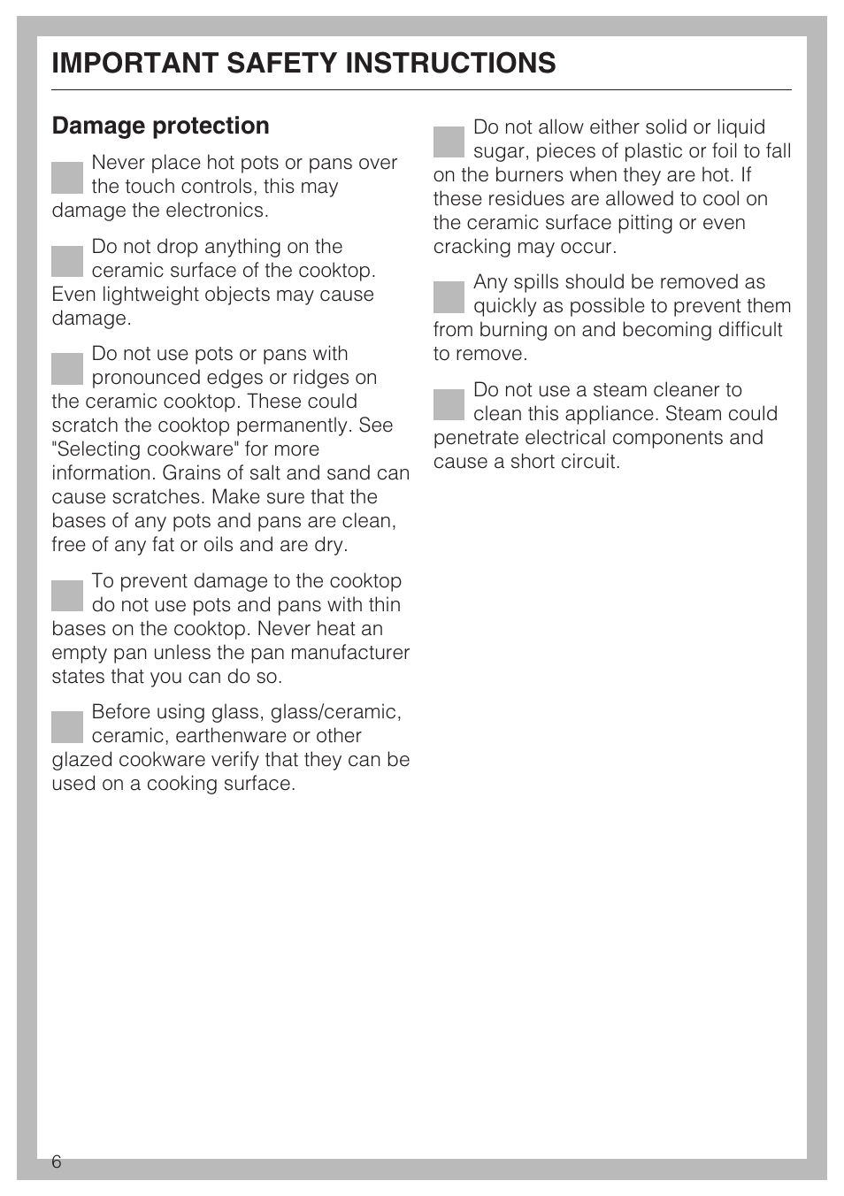 Important safety instructions, Damage protection | Miele KM5656 User Manual | Page 6 / 44