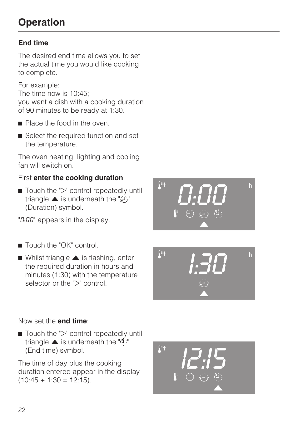 End time 22, I:30, I2:i5 | Miele H 4744 BP User Manual | Page 22 / 64