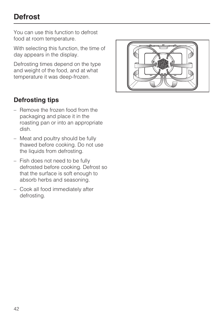 Defrost 42, Defrosting tips 42, Defrost | Defrosting tips | Miele H 4744 BP User Manual | Page 42 / 64