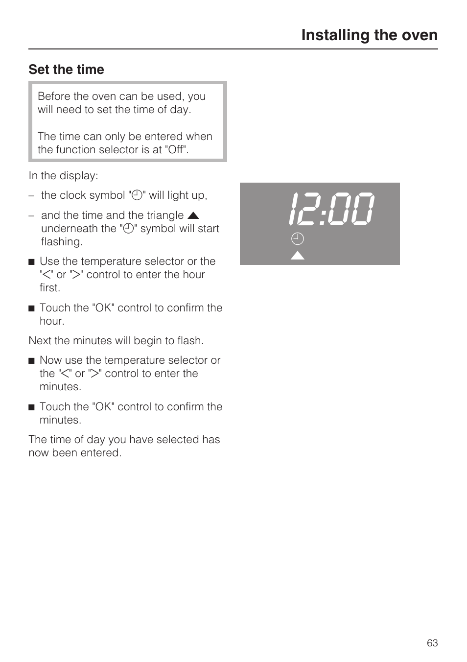 I2:00, Installing the oven | Miele H 4744 BP User Manual | Page 63 / 64