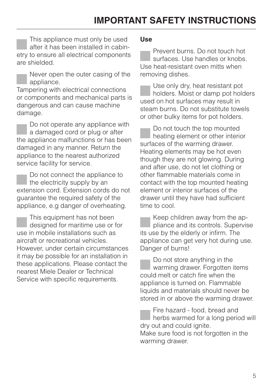 Important safety instructions | Miele ESW761-25 User Manual | Page 5 / 32