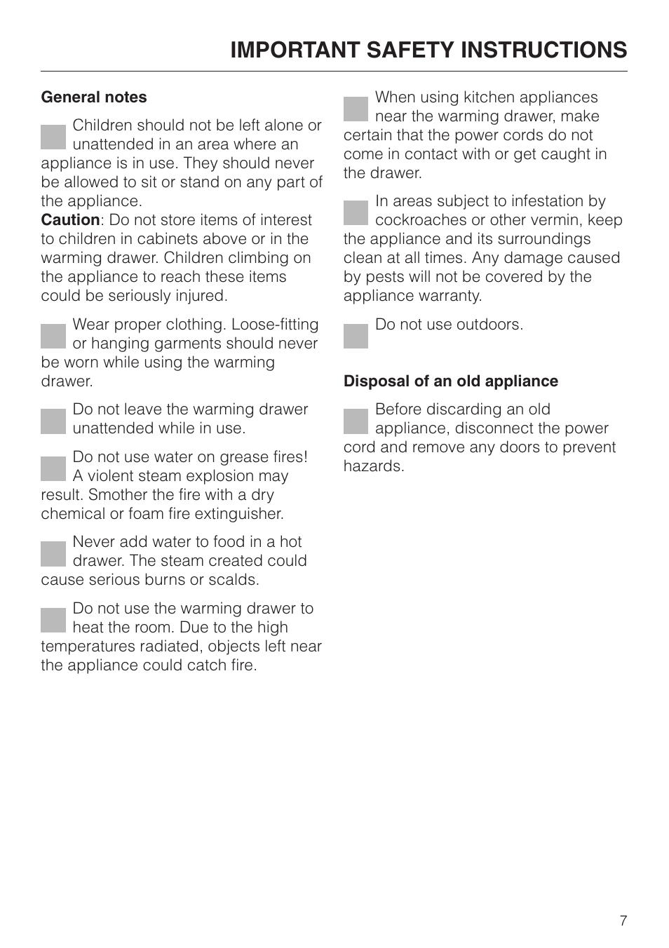 Important safety instructions | Miele ESW761-25 User Manual | Page 7 / 32