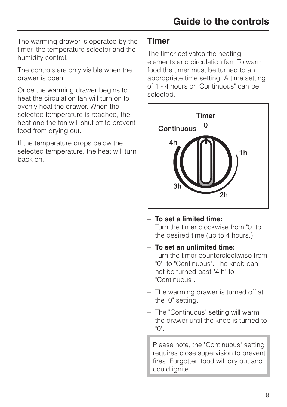 Guide to the controls 9, Timer 9, Guide to the controls | Timer | Miele ESW761-25 User Manual | Page 9 / 32