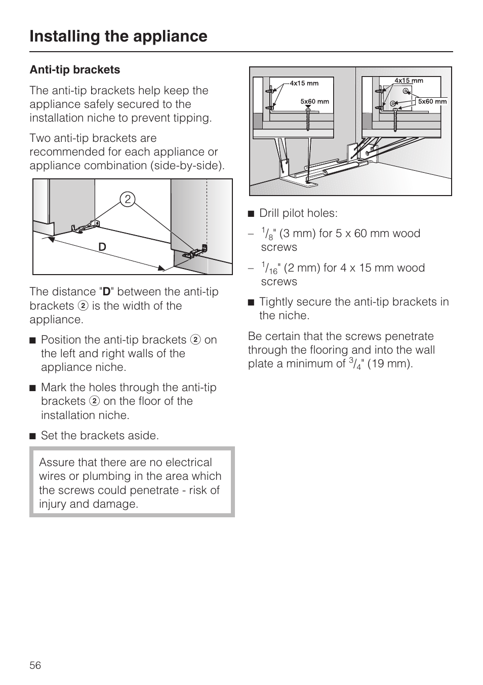 Installing the appliance | Miele F1911VI User Manual | Page 56 / 76