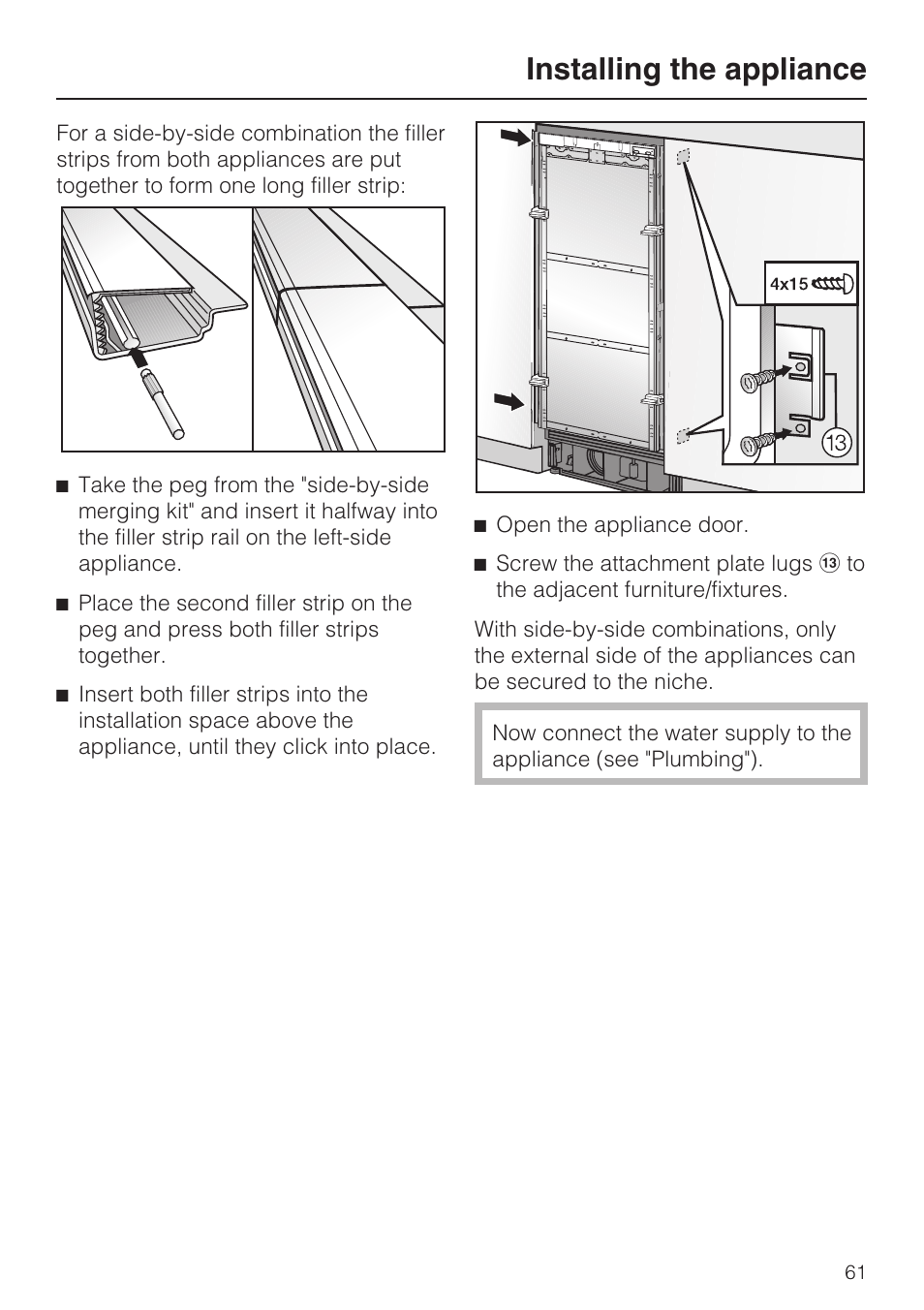 Installing the appliance | Miele F1911VI User Manual | Page 61 / 76