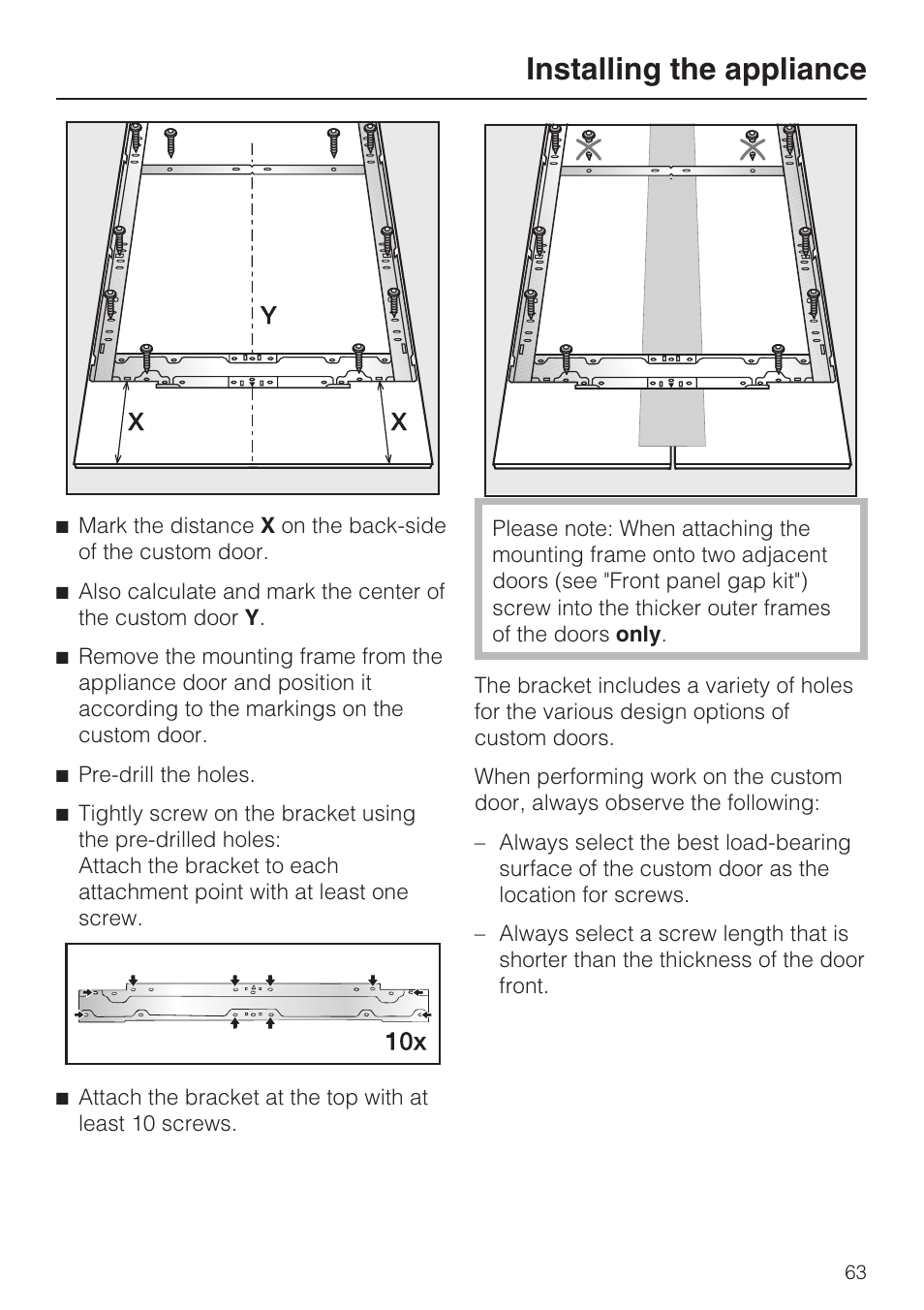 Installing the appliance | Miele F1911VI User Manual | Page 63 / 76