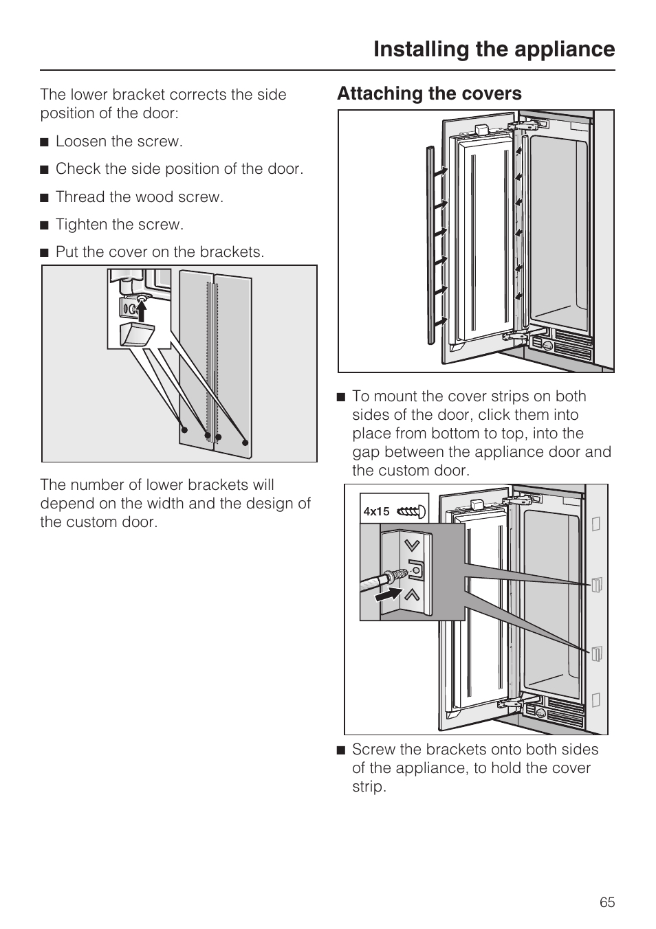 Installing the appliance, Attaching the covers | Miele F1911VI User Manual | Page 65 / 76